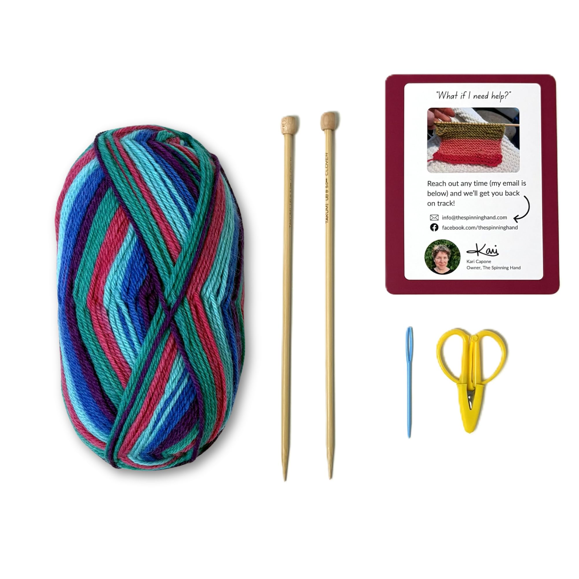 The Spinning Hand Strickset für Anfänger Erwachsene - Stricken lernen Schal Kit mit Garn, Nadeln & Schritt-für-Schritt-Video-Tutorials - Komplettes Starter-Set (Tie Dye)
