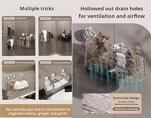 Miniatura 4 de Estantes de baño, 2024 nuevo estilo de lujo ligero con patrón glaciar con ventosa, organizador de baño y almacenamiento con succión para ducha,