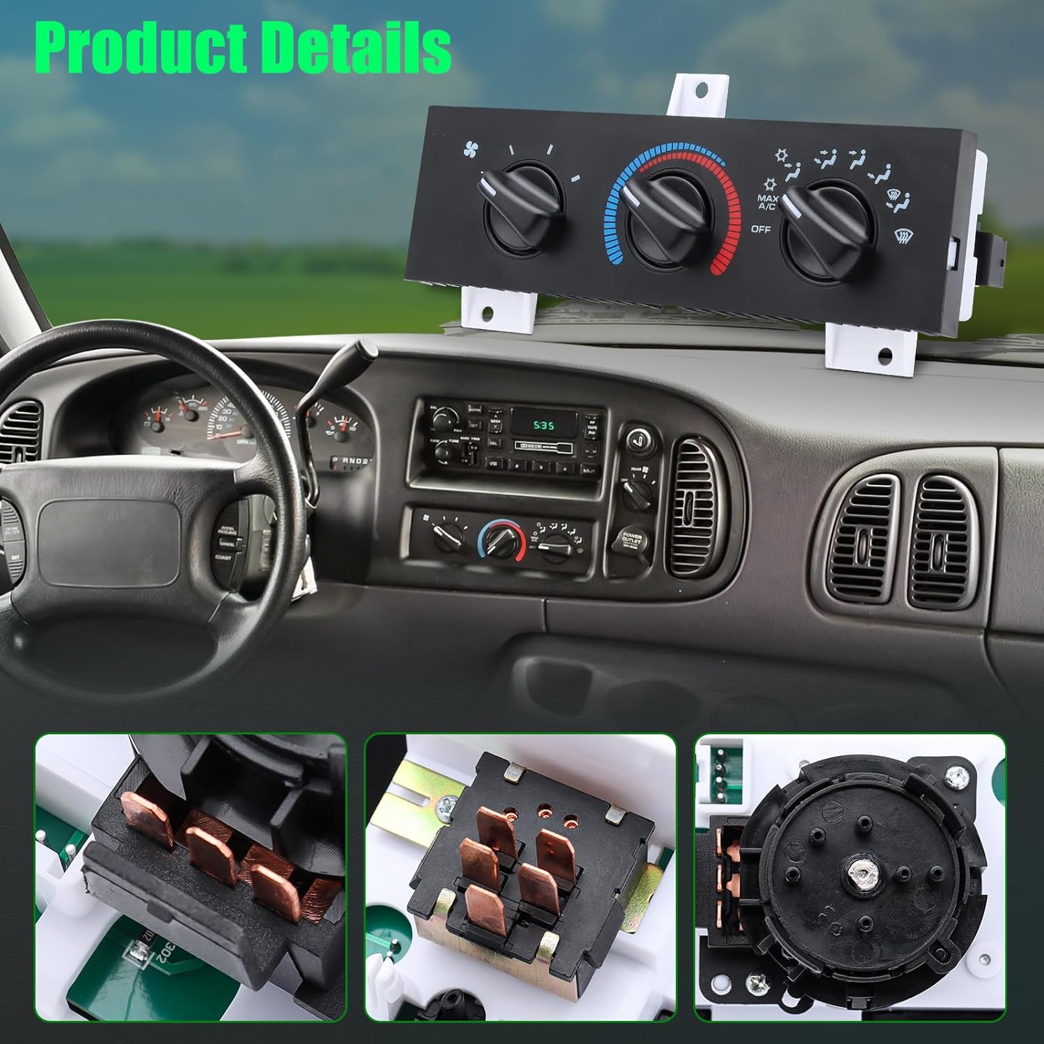 55055459AF Climate Control Module for 1998-2003 Dodge Ram 1500 2500 3500 Van Temperature AC Control Panel, 55055459AA 55055459AB 55055459AC 55055459AD 55055459AE HVAC Heater Control Panel