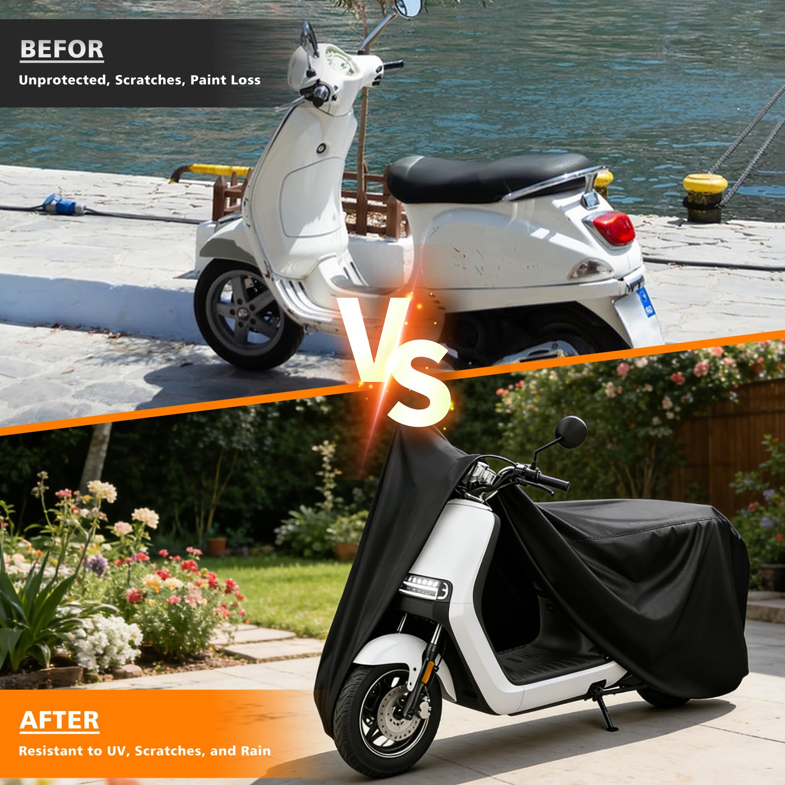 COVERVIN Funda impermeable para scooter al aire libre, cubierta para ciclomotor y cubierta Vespa para Honda Ruckus Yamaha 72 pulgadas de largo (S)