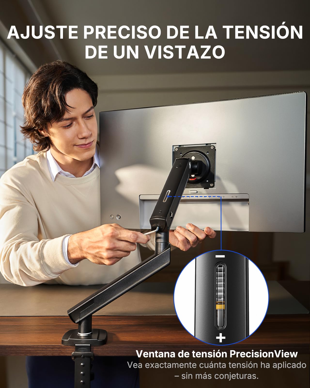 HUANUO Soporte Monitor para Pantallas de 13 a 32", Brazo Monitor MechaSpring con Inclinación/Giro/Rotación, FlowLift Pro Montaje VESA sin Herramientas, Montaje por Mordaza-C u Ojal, Carga Máx. 9 KG