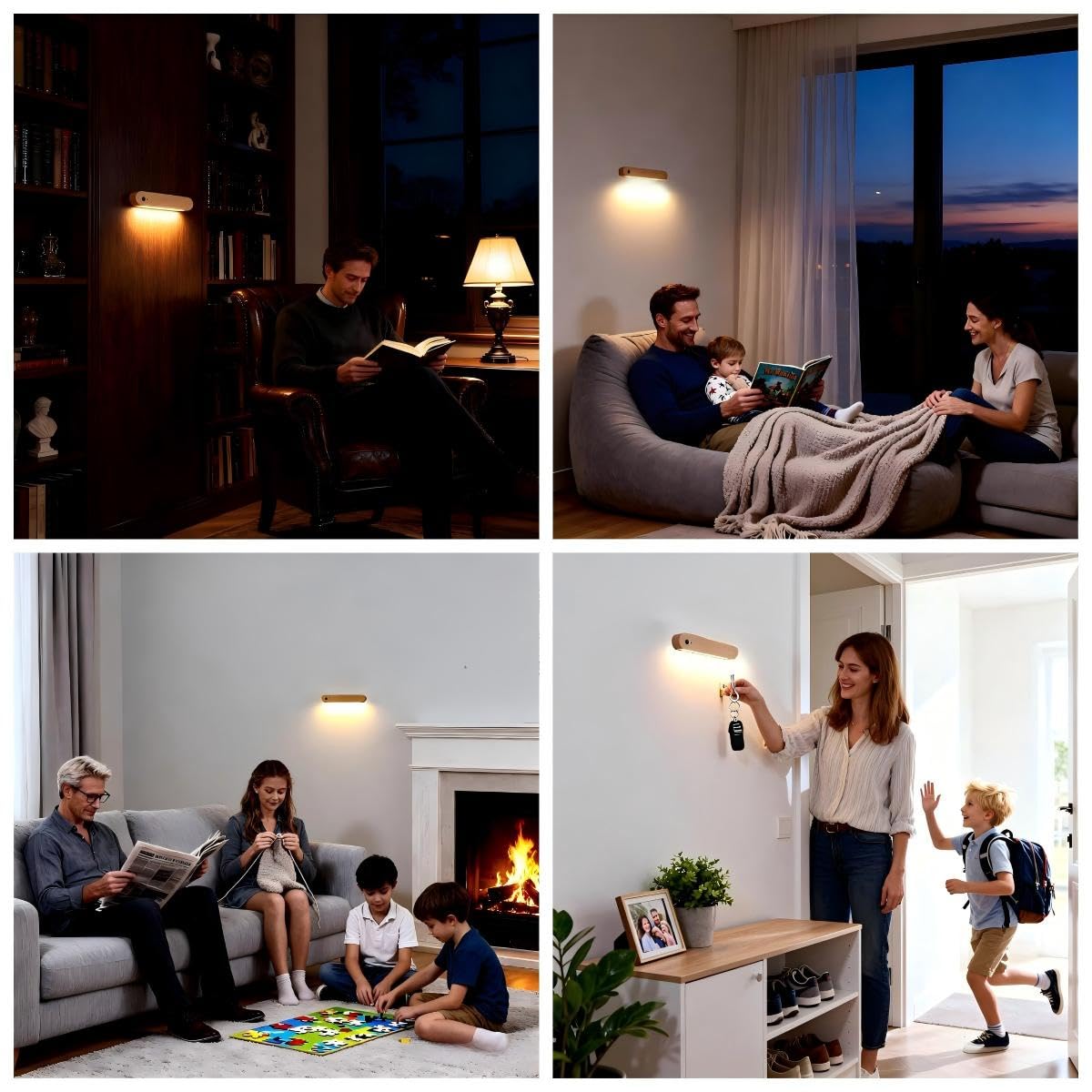 2 luces LED de noche con sensor de movimiento, funciona con pilas, luz magnética recargable por USB con luz blanca cálida para habitación de niños, baño, armario, pasillo, viene