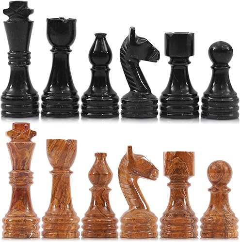 Vista 8 de Piezas de ajedrez de mármol de 3.5 pulgadas King hechas a mano oceánica y negra 32 figuras de ajedrez para juegos de mesa, adecuadas