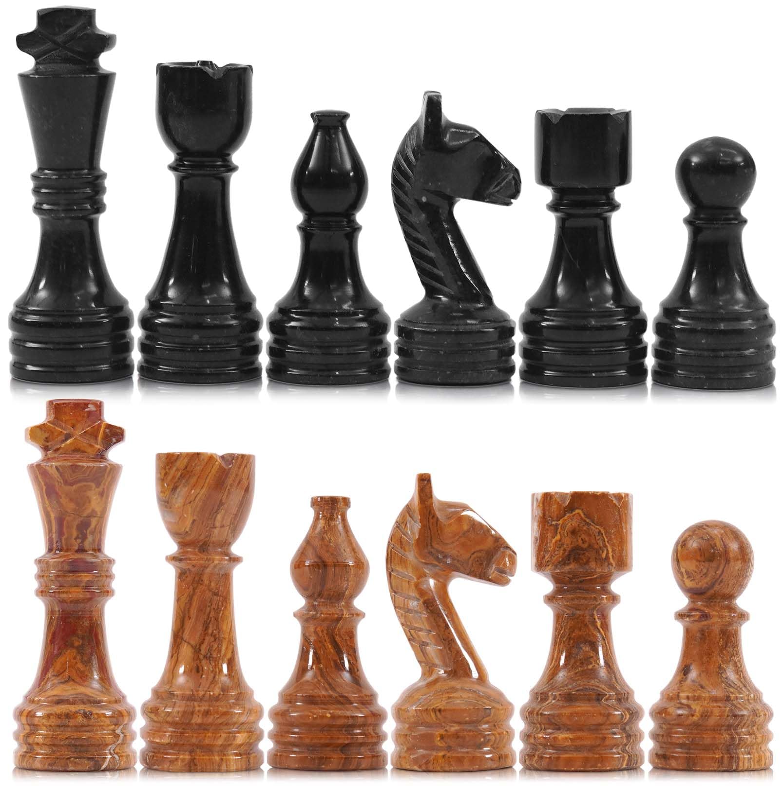 MARBLE RANGE Pezzi di scacchi in marmo Nero e Rosso, realizzati a mano, re da 8,9 cm, set da 32 pezzi, ideali per scacchiere e scacchi da viaggio