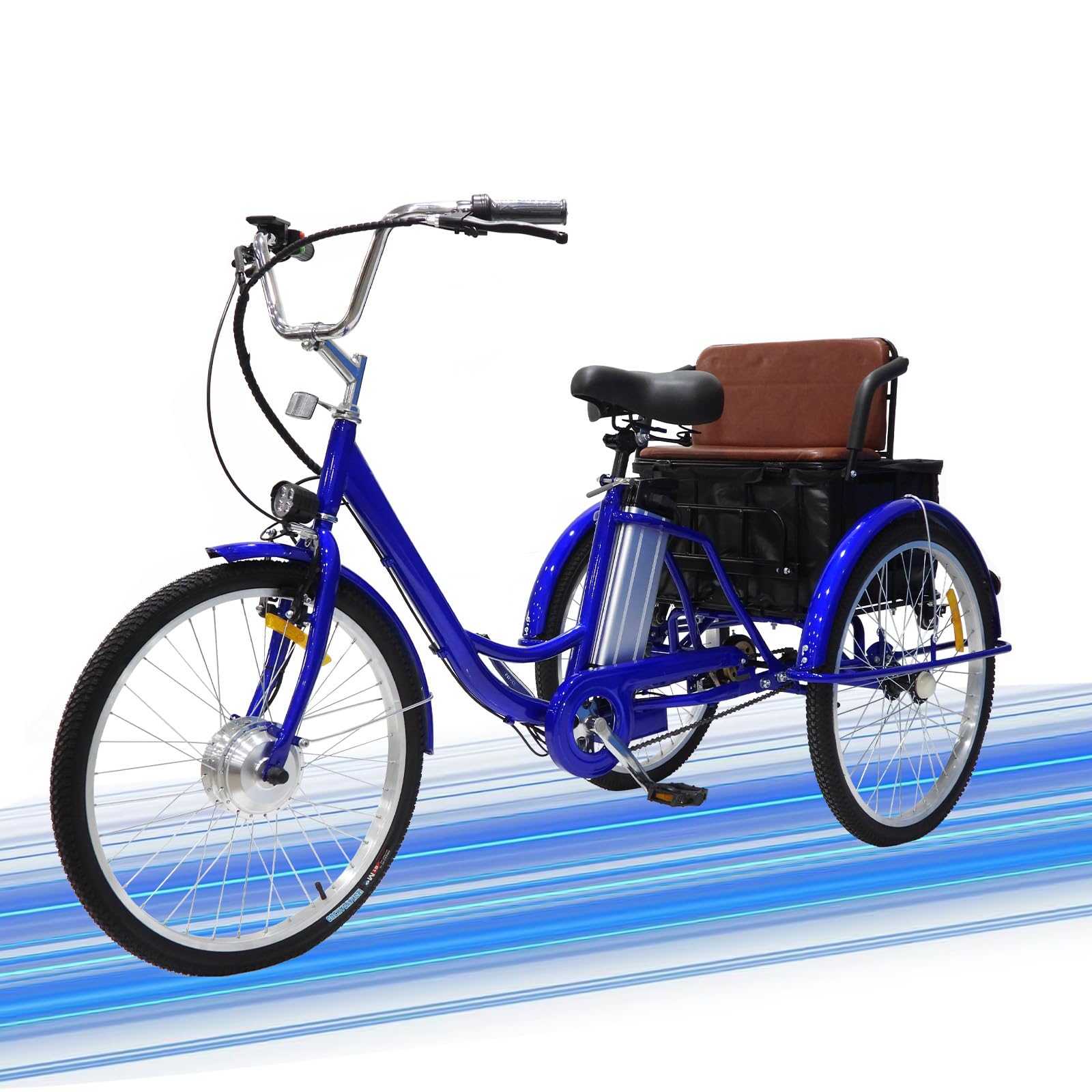24-inch electric tricycle for adults, electric bicycle with rear seat, three-wheeled electric vehicle, E-trike with 36V 12Ah lithium battery, maximum load capacity 150 kg.