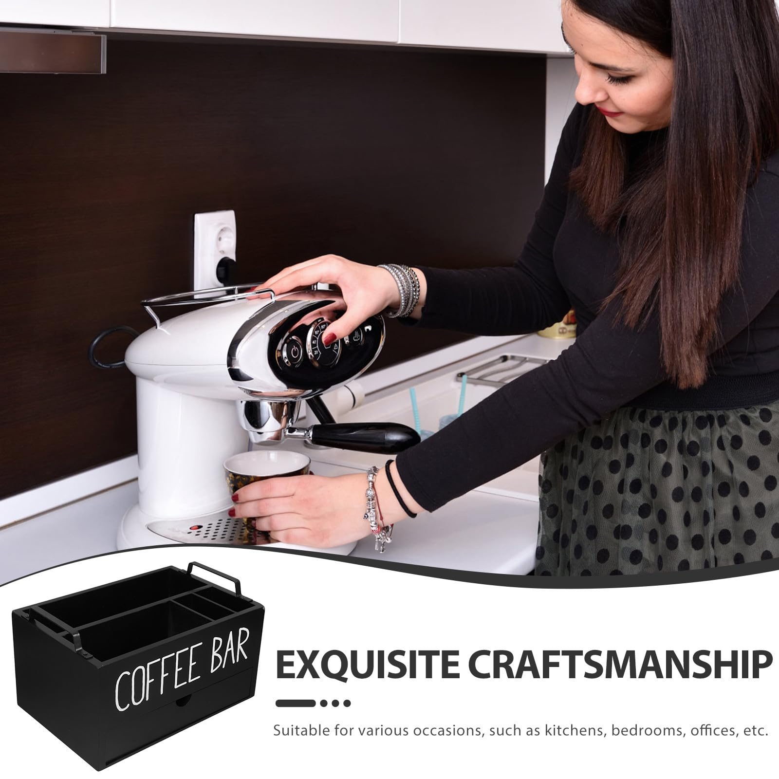 Kaffee und Tee Organizer mit Schublade Vielseitige Aufbewahrungslösung für Küchenarbeitsplatten Minimalistisches Design und Elegante Handwerkskunst