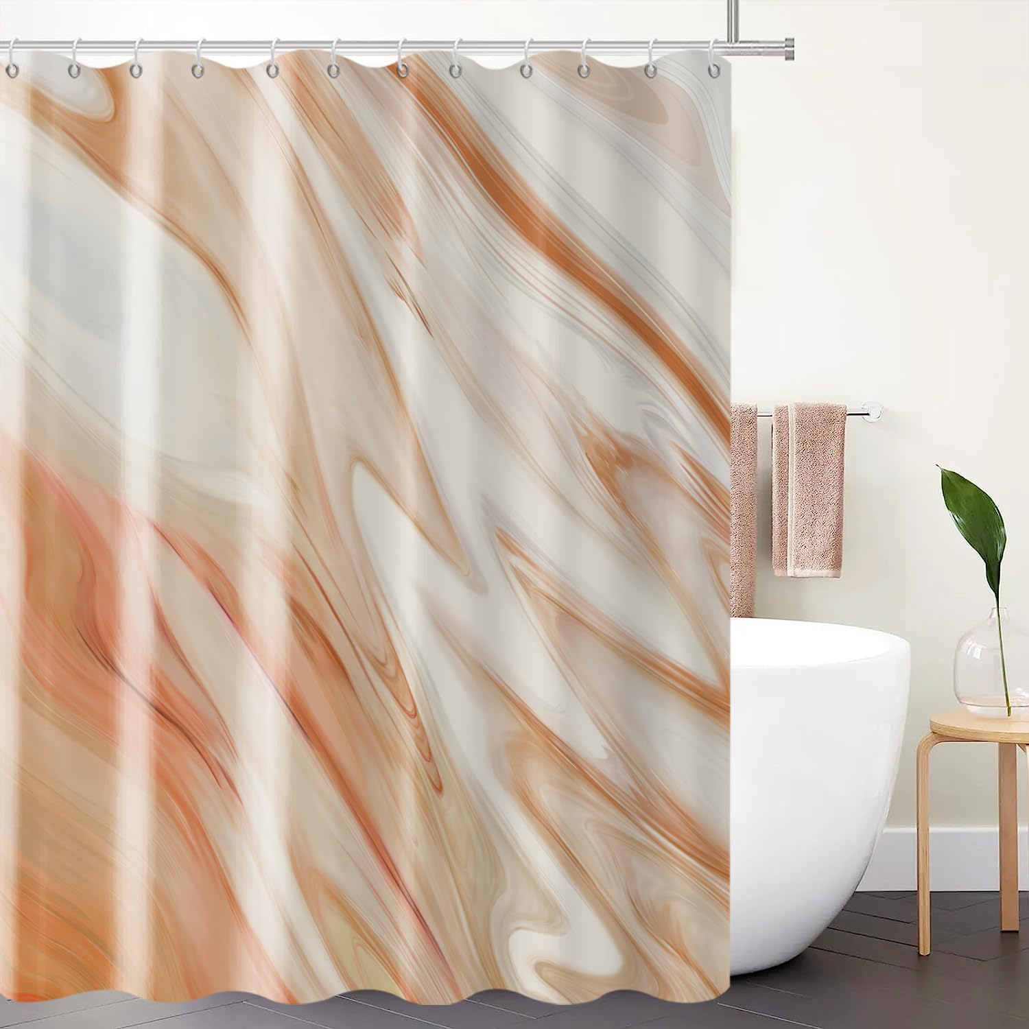GCIREC Orange Marble Stall Shower Curtain, Orange Mix White Ombre Modern Abstract Wave Luxury Bathroom Curtain Bathtub Home Decor Waterproof Fabric Machine Washable with 8 PCS Hooks,120x180cm
