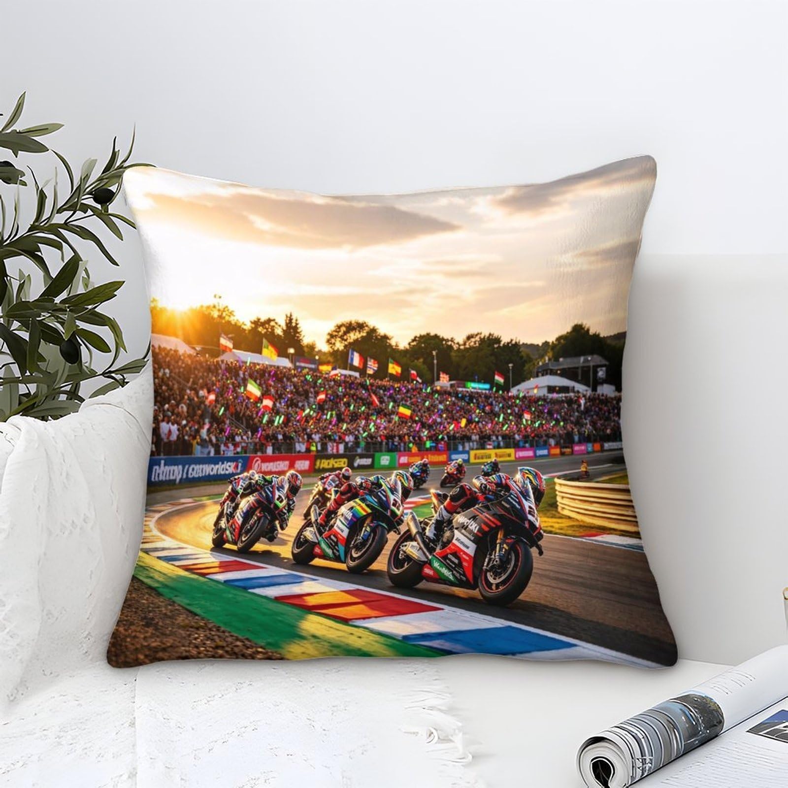 Xiaopangxy Motor Road Racing Design Cushion Cover 40X40cm, Motorcycle Race Home Decor Throw Pillow Covers Microfiber, Comfortable Lumbar Support