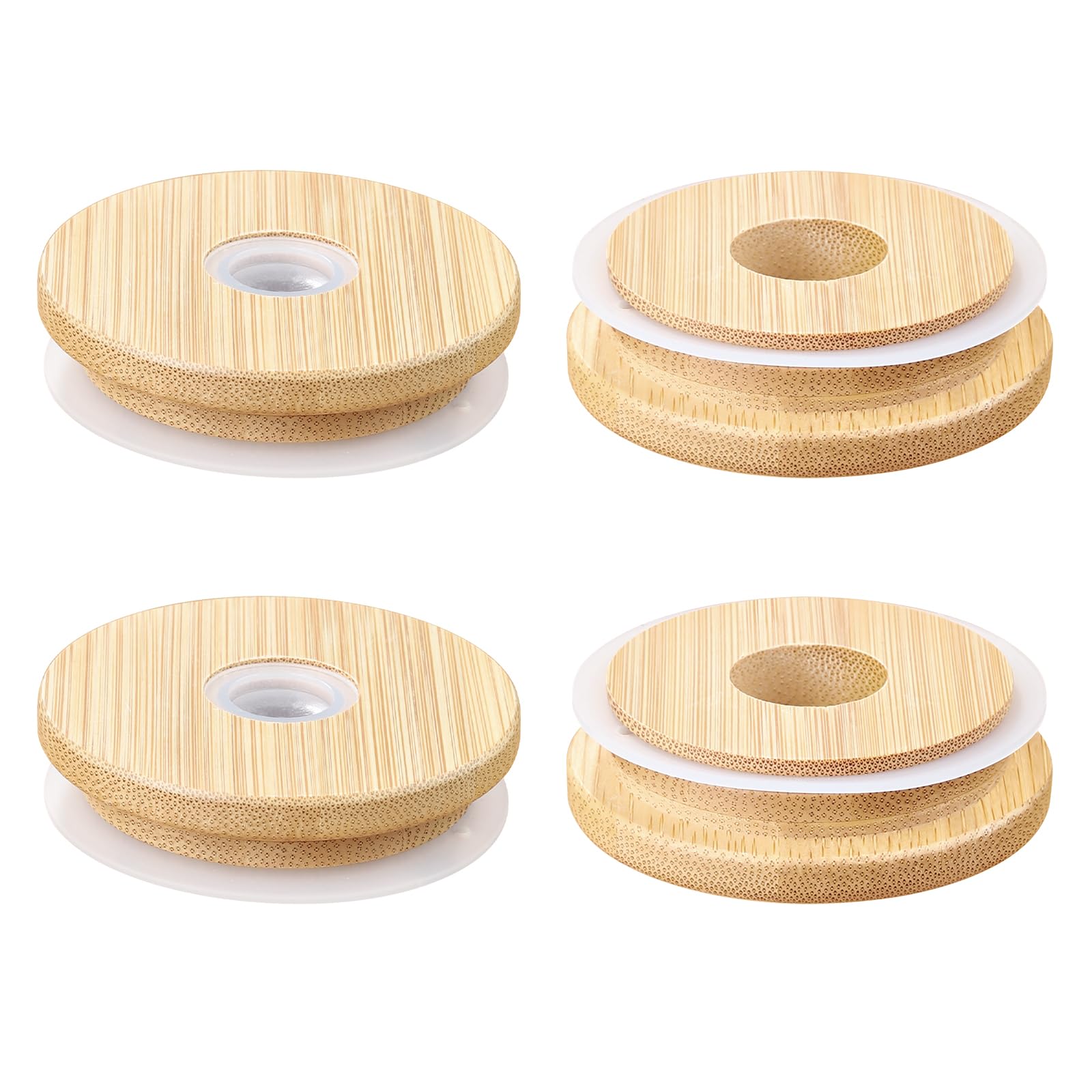 Bamboo Lids for Glass Cups with Straw Hole, 2.75inch/70mm Wooden Lids for 16OZ Beer Can Cups, Replacement for Regular Mouth, 4 Pack