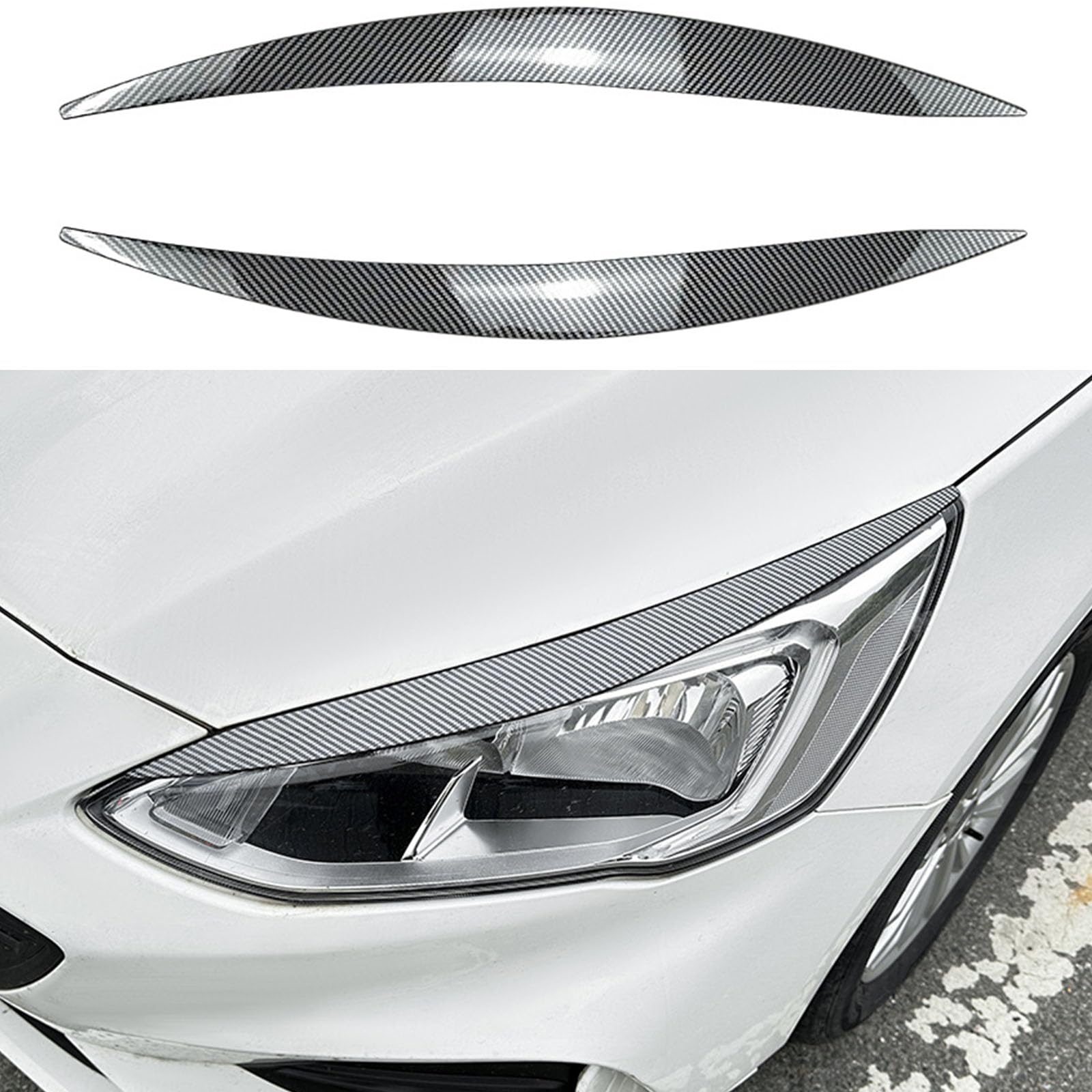 YPFYBHD Compatible with Ford Focus MK4 2019-2022, 1 Pair Car Headlight Eyebrow Eyelid Lamp Car Evil Eye Car Sticker Exterior Accessories Modification, Carbon Fiber Look