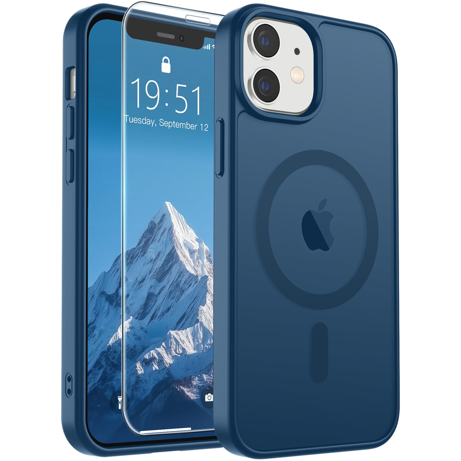 SUPFINE Magnetic for iPhone 12 Case/iPhone 12 Pro Case Deep Blue | With Screen Protector, Translucent Matte, Compatible with MagSafe, Military Grade Drop Proof, Rugged Shockproof Protective