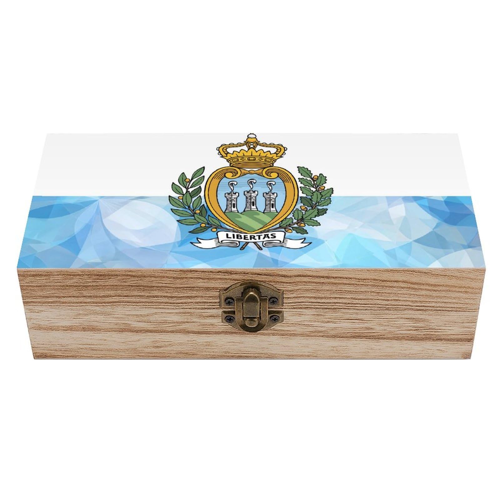 HLBSDM San Marino Flag Mosaic Texture Wooden Storage Box Craft Memory Keepsake Treasure Chest Box Jewelry Organizer