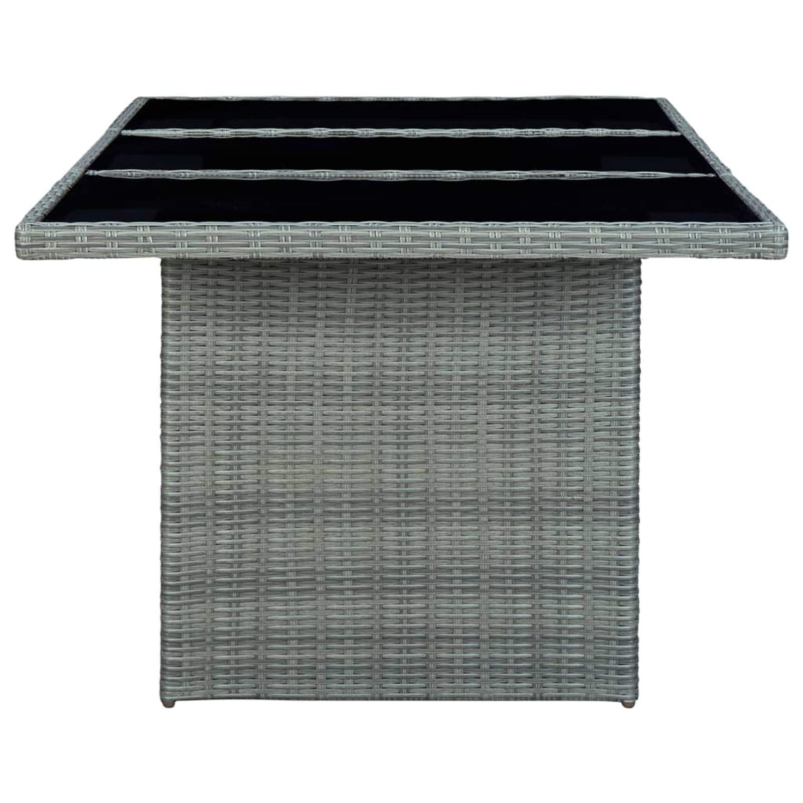 Mesa de jardín para exteriores, mesa de jardín, mesa de balcón, resistente a la intemperie, mesa de terraza, gris claro, poliratán y cristal templado