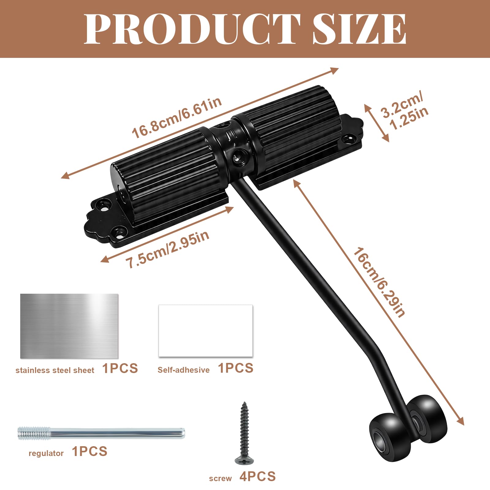 Cierrapuertas Automático Hidráulico, Cierra Puertas Regulable con Doble Muelle para Puerta 20-60kg, Cierrapuertas Silencioso para Puerta Interior Exterior, Negro