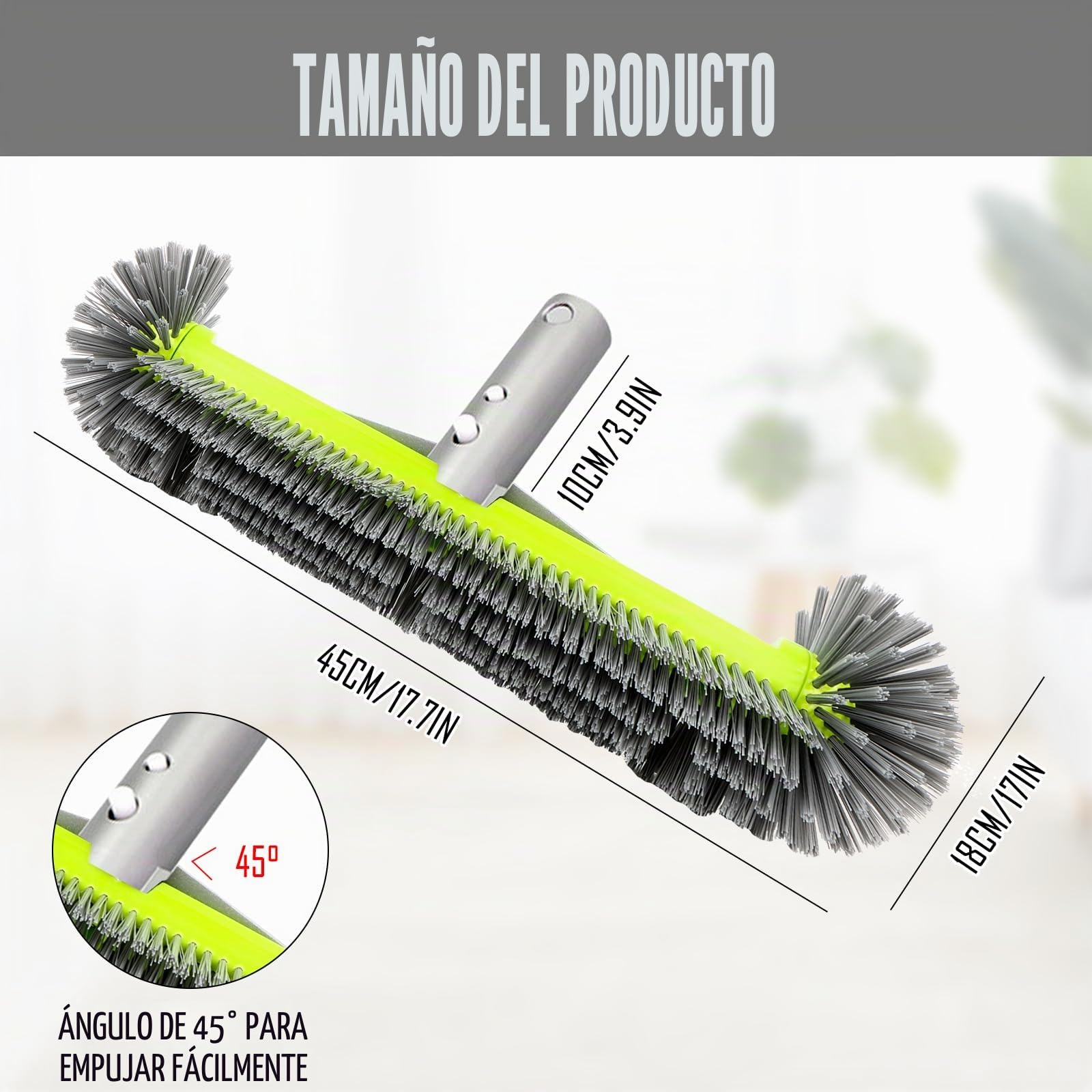 Cepillo de piscina MplehDa con extremos redondos, cepillo de piscina para limpiar paredes de piscina, piscina de láminas, baldosa y suelo, con cerdas de nailon y mango de aluminio gris