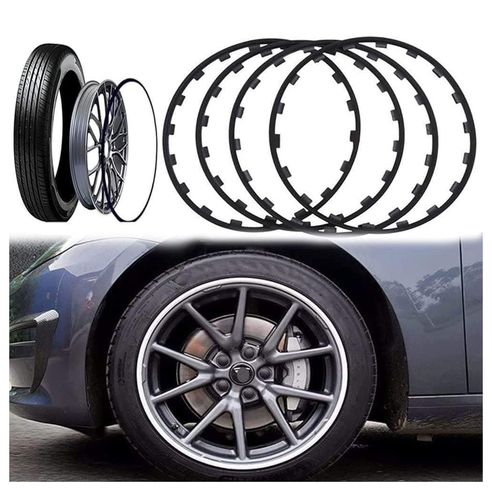 Set Da 4 Protezioni Cerchioni Ruote 16-20 Pollici Protezione Del Cerchione Dell'auto, Anello Di Protezione Del Bordo Della Ruota, Protezione per Cerchi in Lega Antigraffio(Size:18 inch,Color:Nero)