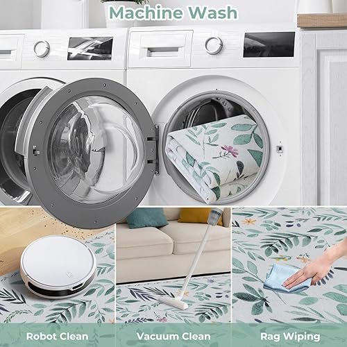 Miniatura 9 de Syalife Alfombra de área de 2 x 3, antideslizante, lavable, estilo bohemio, floral, pequeña para entrada, cocina, baño, habitación de los niños,