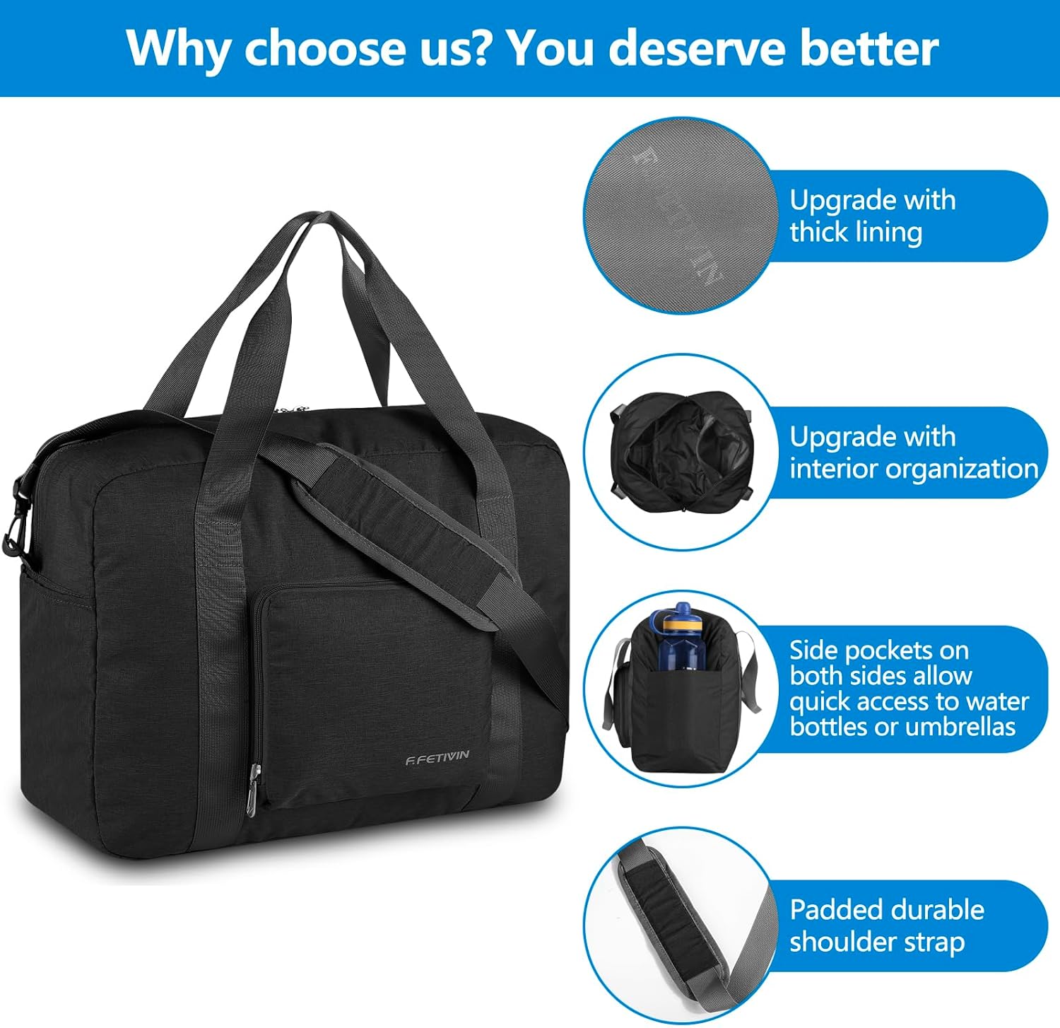 For Allegaint Airlines Personal Item Bag 17.7x12.6x6.3 Foldable Travel Duffel Bag Underseat Carry-on Luggage for Women and men 25L(Black) - Image 5