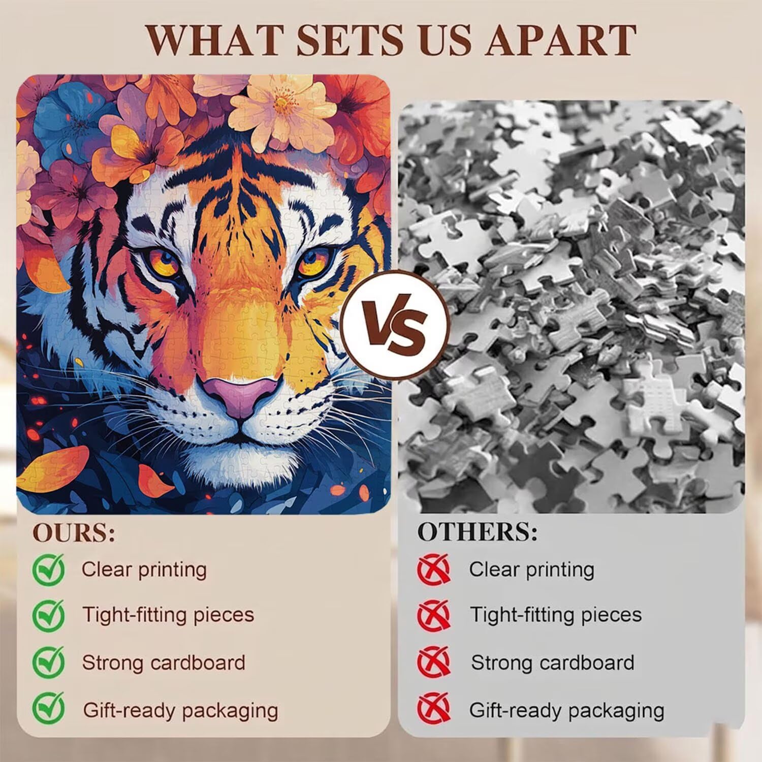Lindo Tigre-2 Puzzle de 1500 Piezas, Juego de Mesa Familiar de Madera - Rompecabezas Adultos para Toda La Familia, Rompecabezas Educativo DIY y Antiestrés - con Mapa de Referencia, 87 x 57 cm f0-566