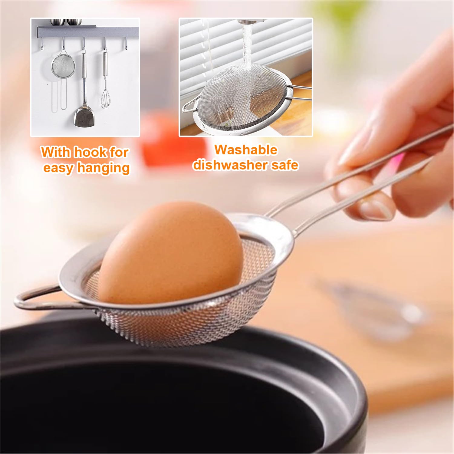 Set Di 4 Colini In Acciaio Inox - A Maglia Fine, Con Manico Rinforzato, Misure Diverse, Per Pasta, Verdure E Setacciatura