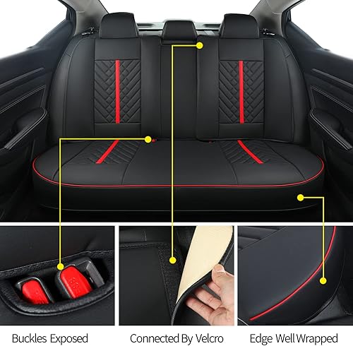 Miniatura 6 de LUCKYMAN CLUB Altima - Fundas de asiento para Nissan Altima S SR SV SL Platinum Sedan 2013-2024 con piel sintética resistente al agua (negro y rojo)