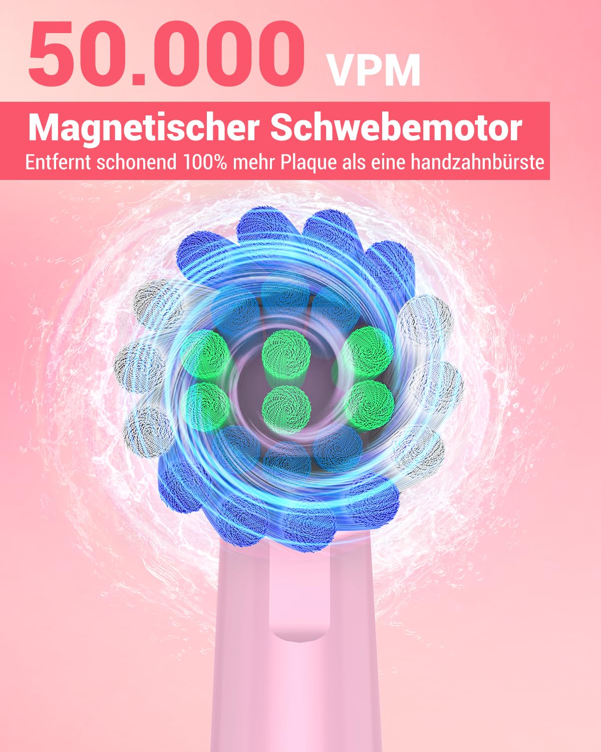 Cepillo de Dientes Eléctrico de Rotación para Blanqueador Dental - Cepillo Electrico con 8 Cabezales, Estuche de Viaje, 5 Modos, IPX7, Cepillo Dientes Electrico Viaje Recargable, Rosa Cereza