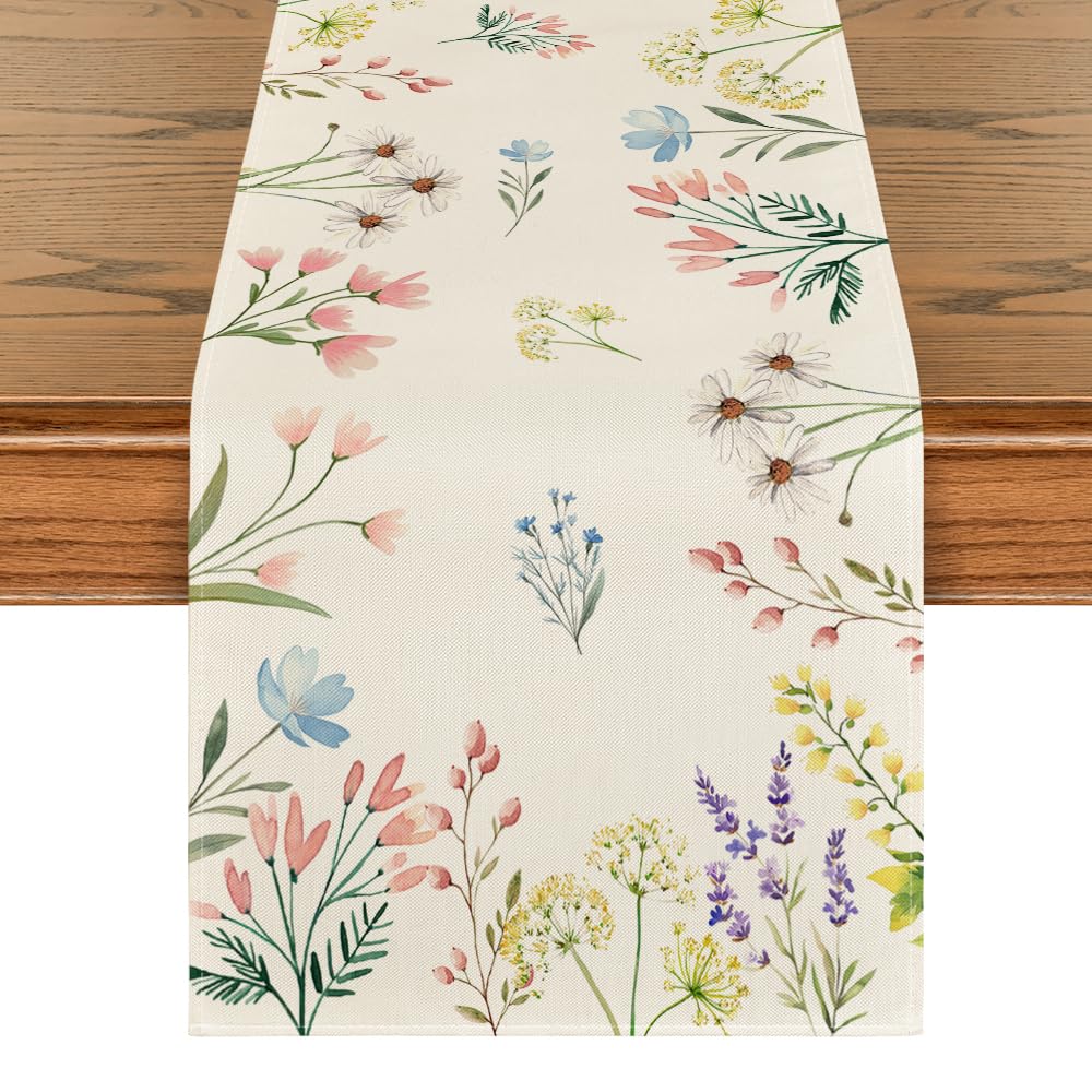 Artoid Mode Tafelloper met roze bloemen en tulpen, seizoensgebonden keukentafeldecoratie voor binnen, vakantie, feest, decoratie, 40 x 240 cm