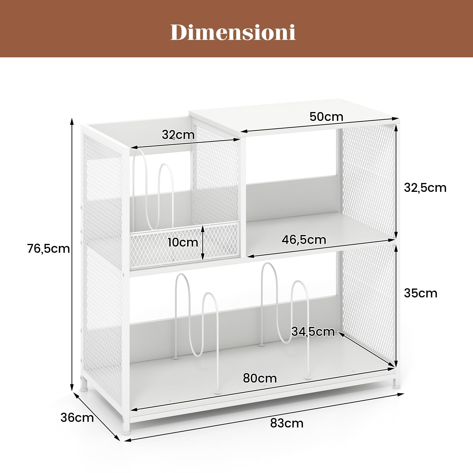 COSTWAY Supporto per Giradischi a 3 Ripiani, Fino a 300 Album, Porta Giradischi Vinili con 3 Separatori Rimovibili e Struttura in Metallo, Mensola di Archiviazione, 83x36x76,5 cm (Bianco)
