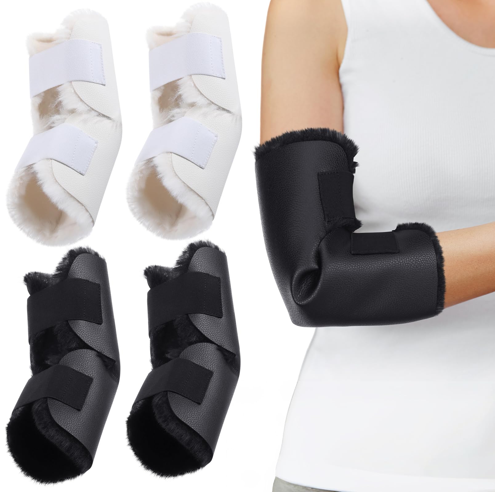 Lot de 2 paires de coudières en peau de mouton souple avec sangle de sécurité pour prévenir les escarres, les ulcères, soulager la douleur