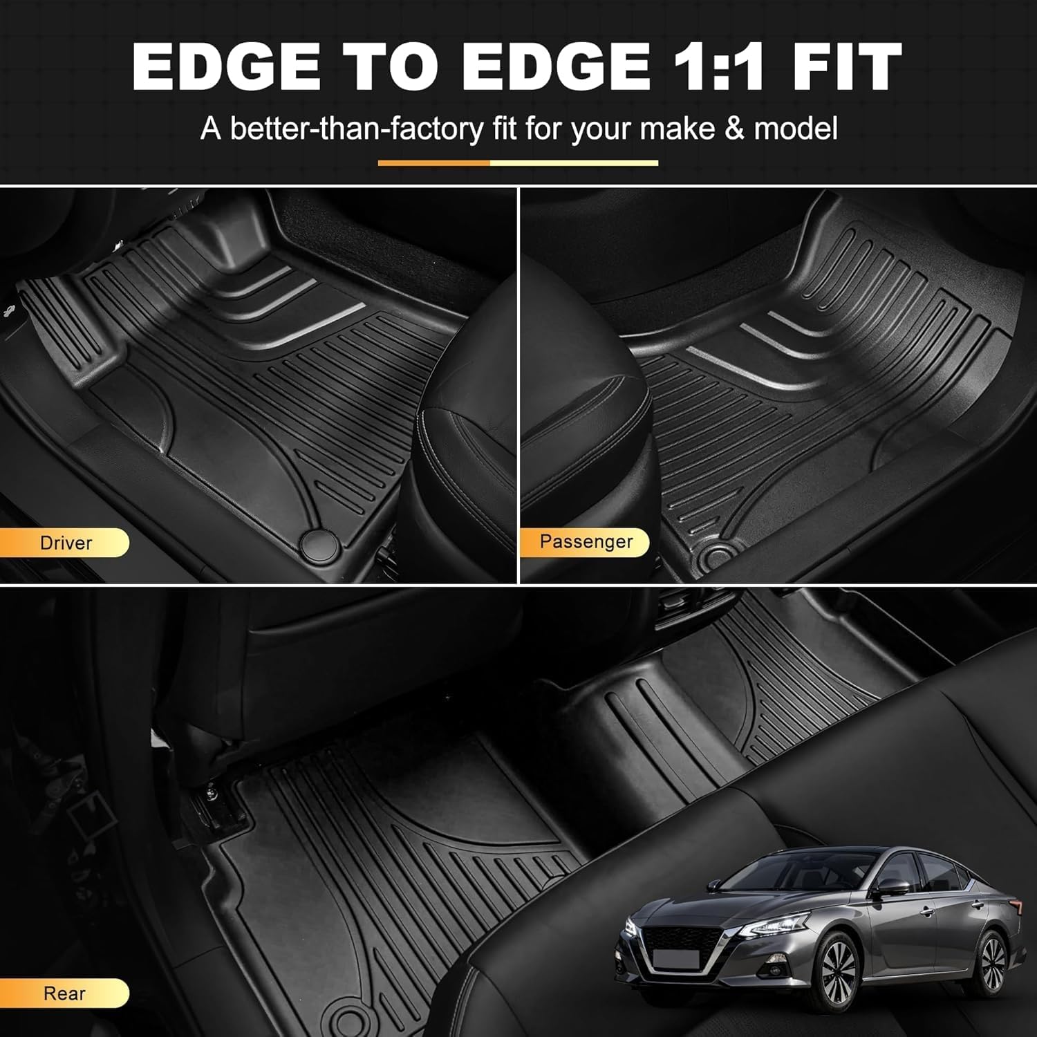 Floor Mats & Cargo Liner Fit for Nissan Altima 2019-2025 2026, Front & 2nd Row, TPE Rubber All Weather Protection Heavy Duty Floor Liners Anti-Slip Car Mats Nissan Altima Accessories - Image 2