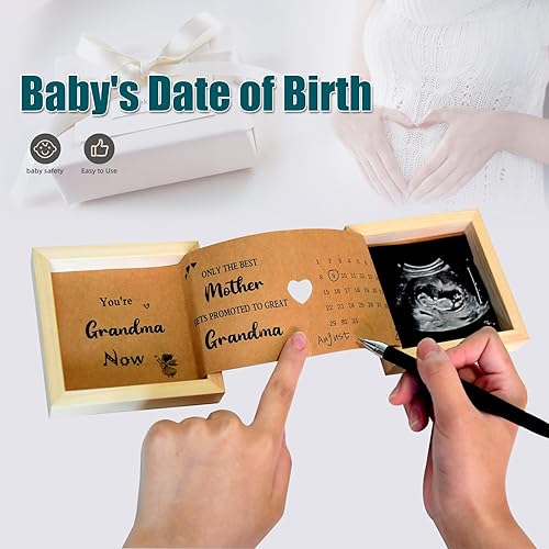 Miniatura 3 de YiLiiod Anuncios de embarazo bonita decoración de guardería, foto de sonograma, ideas delicadas para anuncio de bebé, caja de recuerdos de madera,