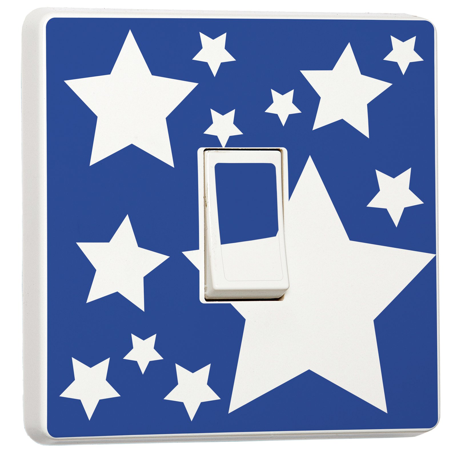 stika.co Pack of 2 White Stars on Blue Light Switch Stickers, Self-Adhesive Vinyl Light Switch Cover, Kids Bedroom Nursery Decor, Single Switch, Peel and Stick