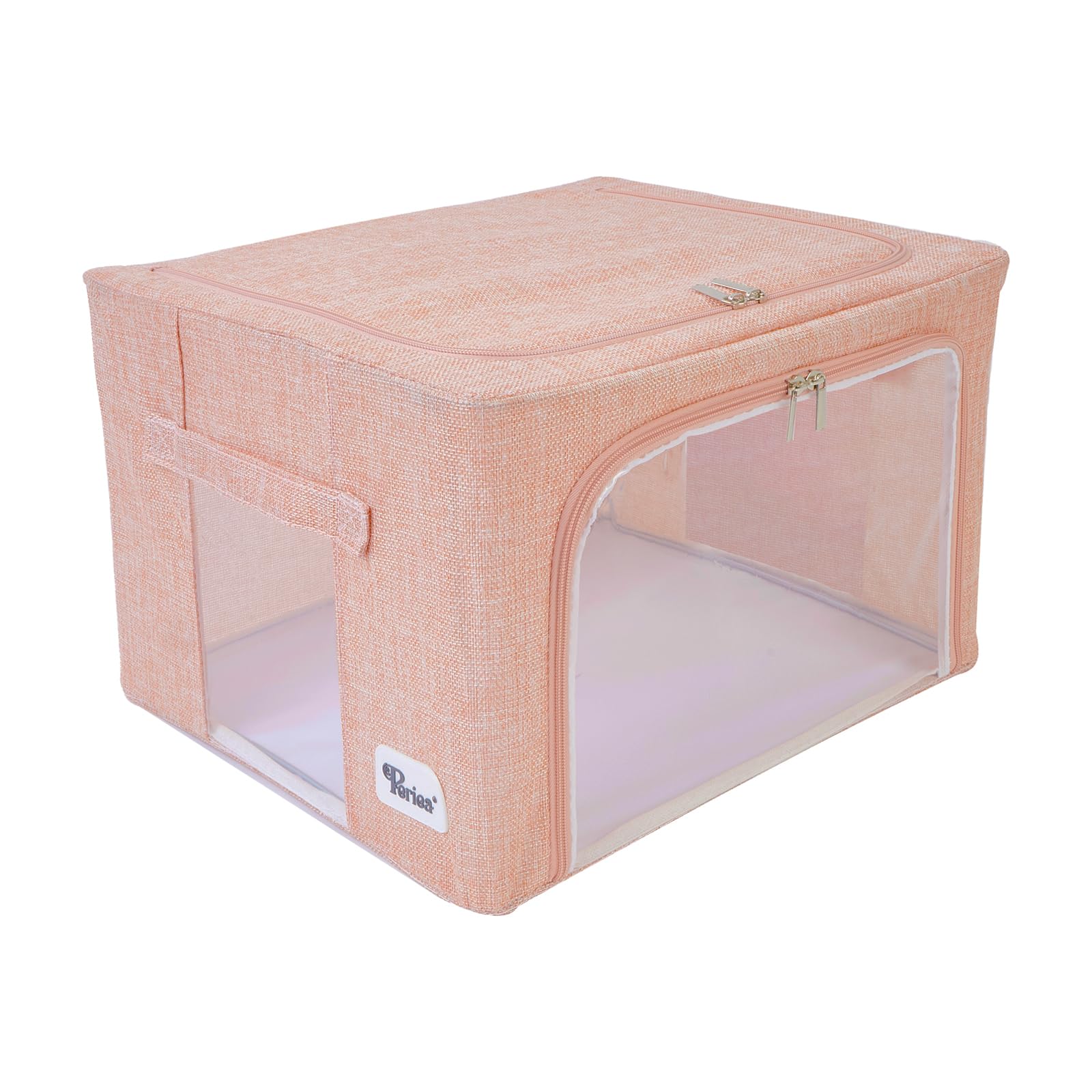 Periea Light Pink Hemp ‘Beau’ Folding Collapsible Stackable Fabric Home Storage Boxes With Steel Frames (, Small)