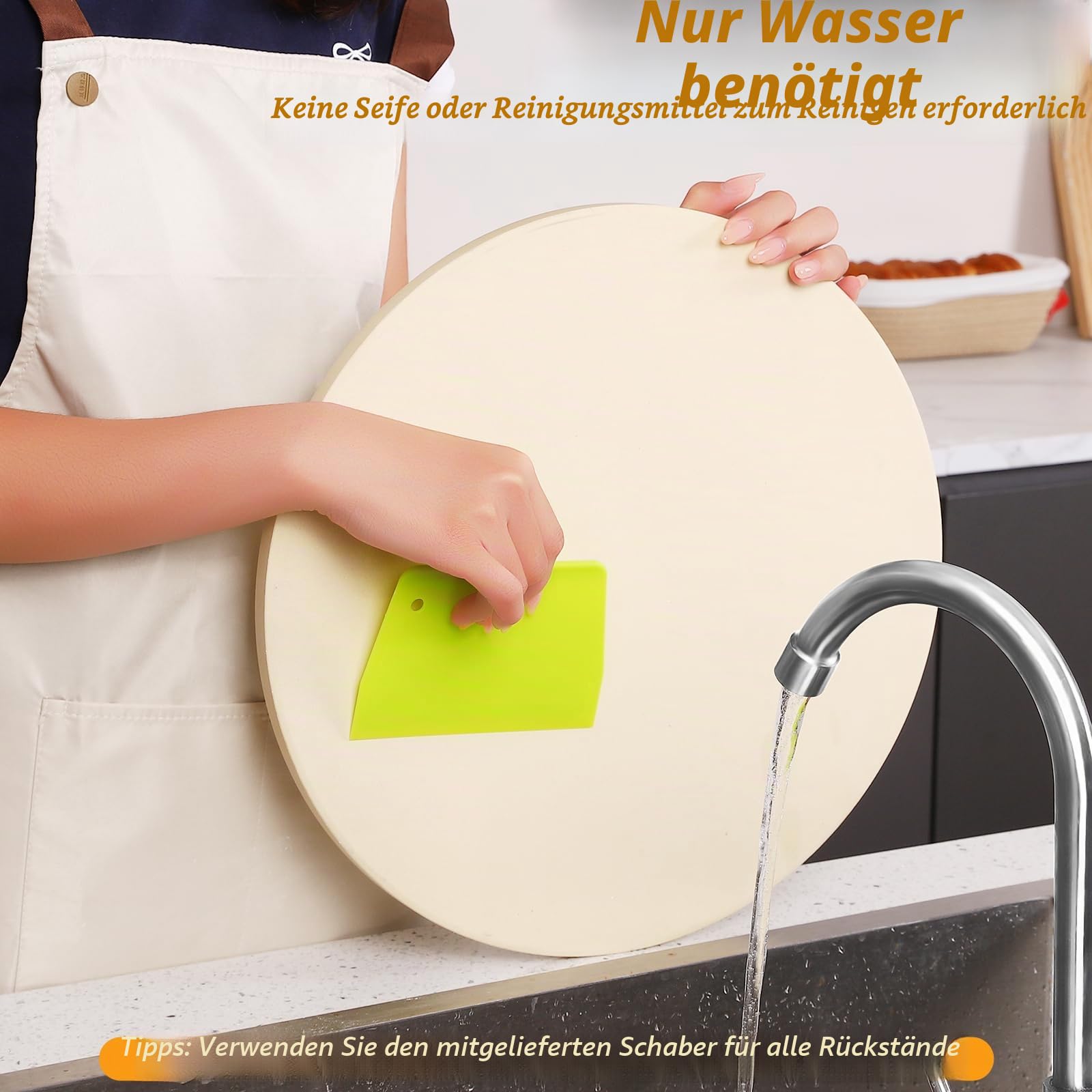 Pizzastein 5er Set, 38 cm Großes Runder Pizzastein für Backofen & Gasgrill & Außengrill mit Metall-Pizzaschieber & Pizzaschneider, 1,5 cm Verdickt Backstein für Backofen Brot