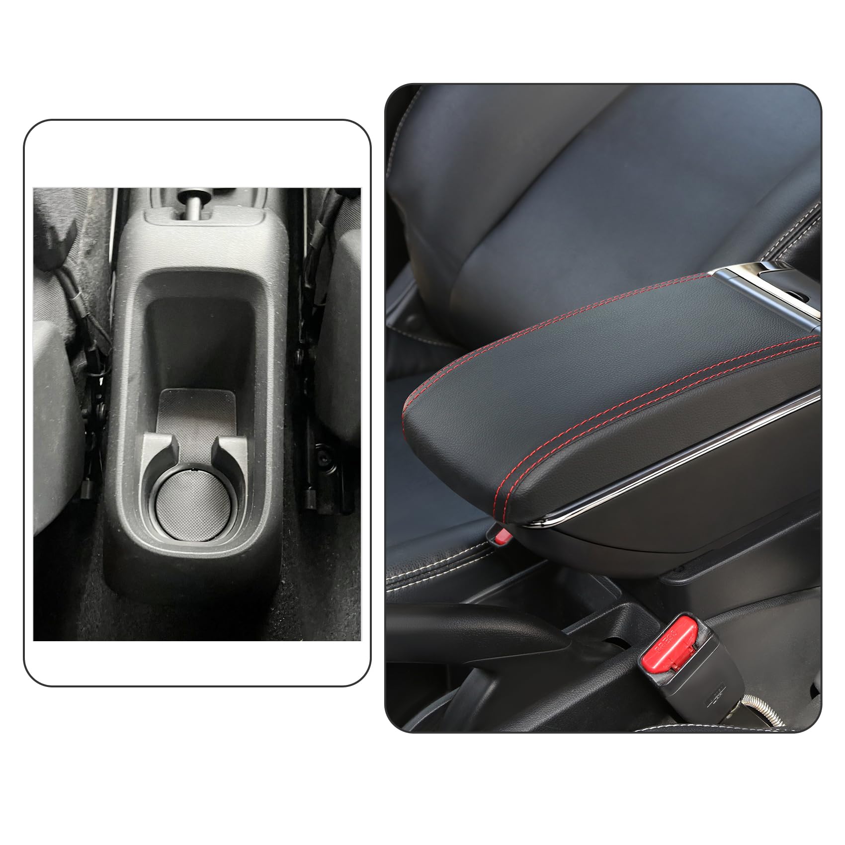 YJYWZH Armlehne für Citroën C3 2017-2023 Mittelarmlehne mit Getränkehalter | mit Getränkehalter,Doppelstauraum,Verschiebbare Armauflage Mittelkonsole,PU-Leder,Aufbewahrungsbox,Schwarz mit Roter Naht