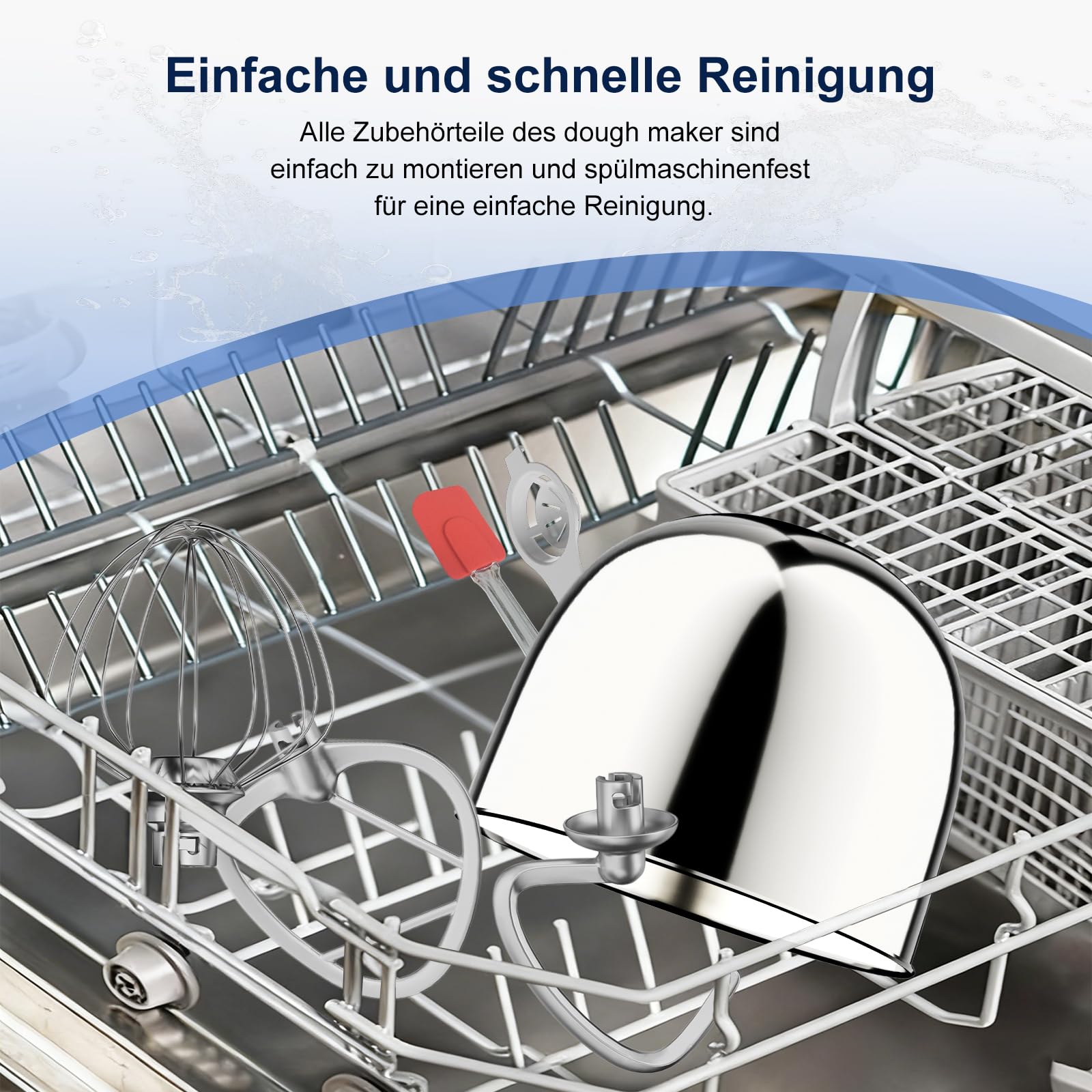 Camic Küchenmaschine mit 3 Zubehörteilen (Knet-, Rühr-, Schneebesen),Teigmaschine mit LED-Display, Zeit einstellen, 10 Geschwindigkeitsstufen, 2 Edelstahlschüsseln 4L+5L, für Teig, Brot, Pizza, Kuchen