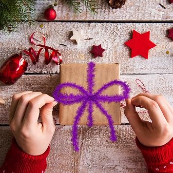 Tinsel Christmas Tree Garland - 50 Yards Purple Tinsel Ribbon with Glitter for Xmas and Halloween Decorations