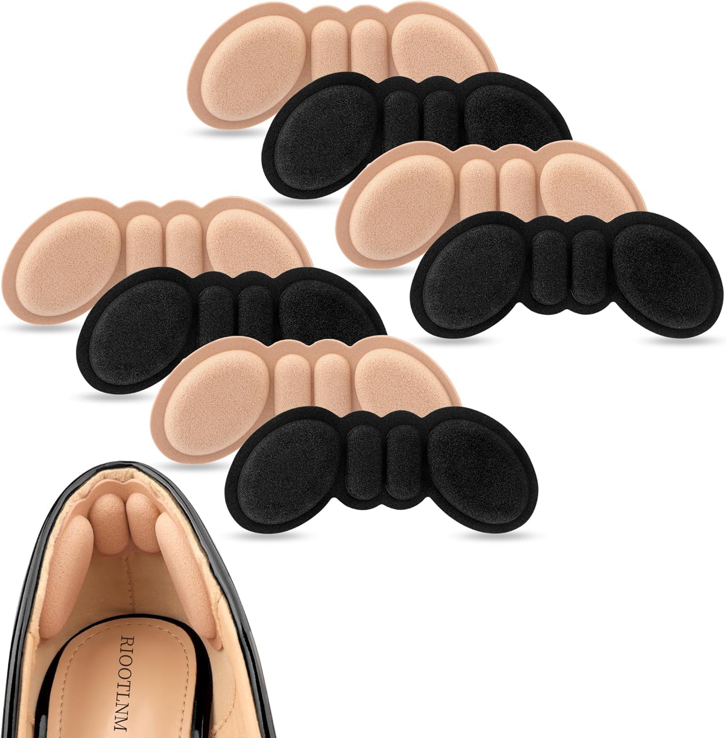 Heel Stickers, Anti Drop Heel Anti Slip Anti Abrasion Shoe Stickers, Heel Protectors for Blister Pain, Padding, Makes Shoes Fit Better, Suitable for Oversized Shoes, Unisex, 4 Pairs, Black, Khaki