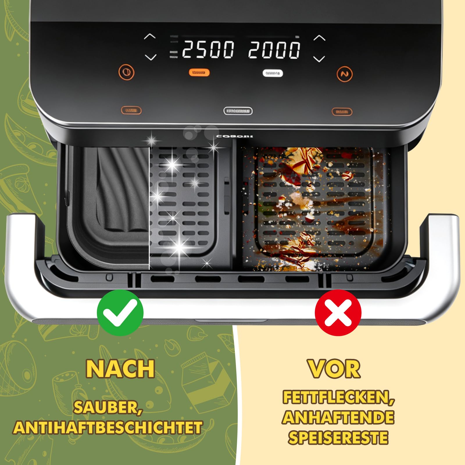 Heißluftfritteuse Zubehör für Cosori Dual Blaze 10L & Ninja AF500EU Foodi Flexdrawer 10,4L, BPA-frei Faltbarer Silikon Einsatz, 1×10L + 2×5L Silikonform & Grillrost (Ninja 10,4L/COSORI 10L) | Airfryer Backpapier Silikonform & Grillrost Faltbarer Silikon E