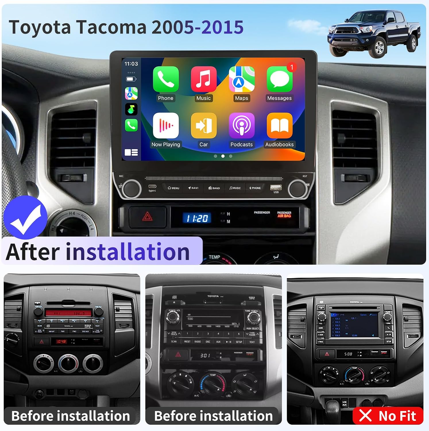 Car Radio for Toyota Tacoma 2005-2015 Stereo Upgrade Replacement 10.1" Android 13 Touchscreen Wireless CarPlay & Android Auto Support GPS Navigation Bluetooth 4G WiFi DSP SWC FM Radio Backup Camera