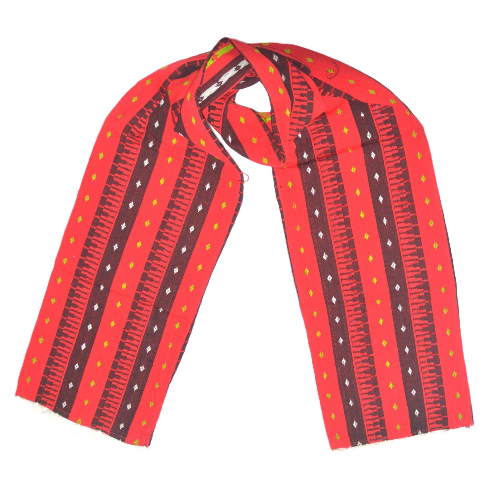 assam gamosa Dimasa(Risa )Muffler/Scarf worn around the neck or head/used as a muffler. Handwoven in RED with Black Mix colour with different design(Striped) in border.Multicoloured & Unisex.Size:LxB (140X20)cm-picture-41