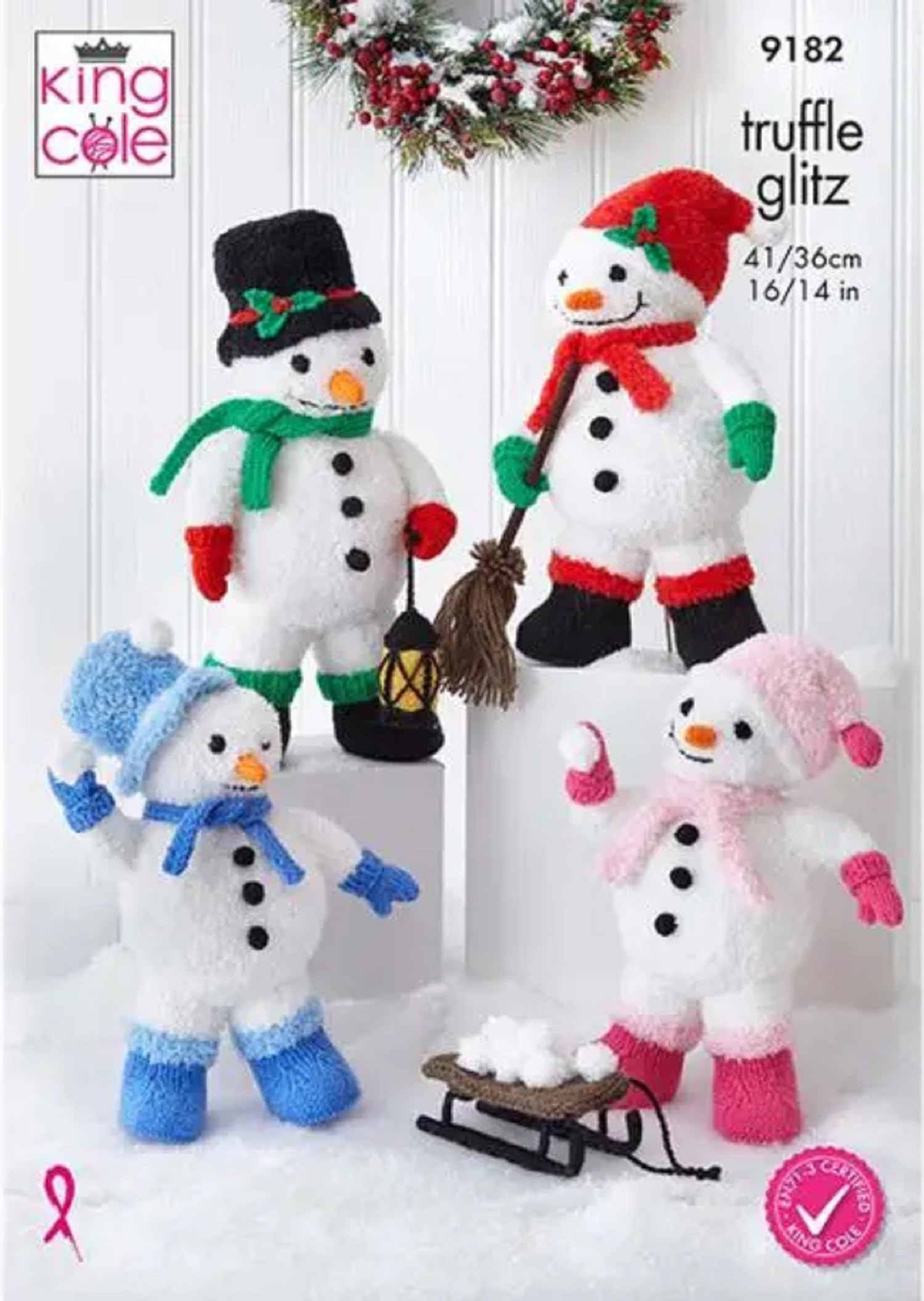 Knitting Pattern Christmas Snowman in Two Sizes Truffle Glitz King Cole 9182