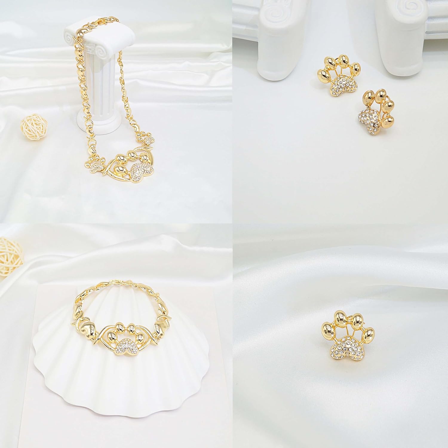 SYHOL Women Jewelry Sets Gold Jewelry XOXO Fashion Bear Necklace Love Bear Earrings Bear and Heart Bracelet Jewelry Gifts Elegant Bridal Accessories Women Party Gifts Shiny Jewelry