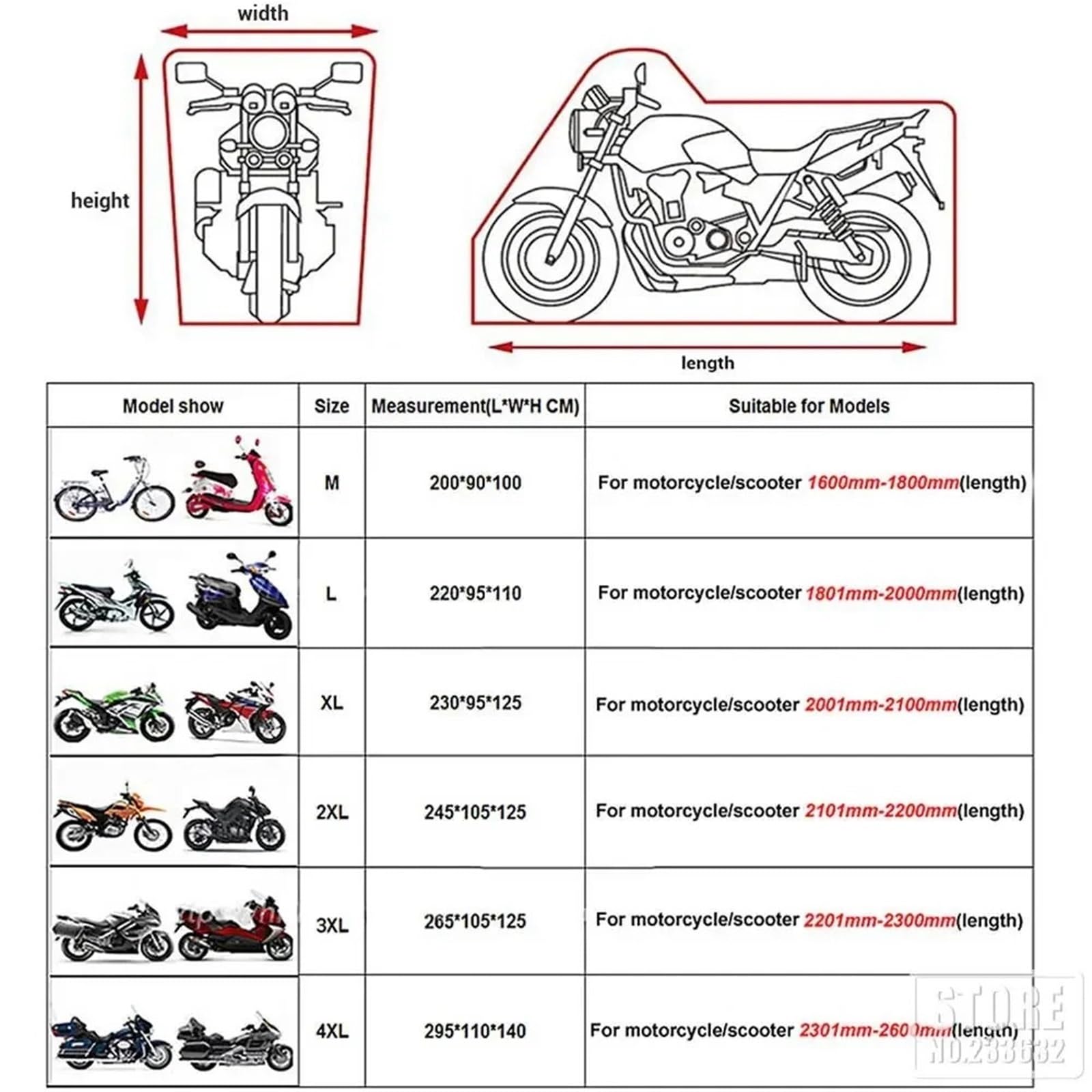 Wodoodporny pokrowiec na motocykl Osłona przeciwsłoneczna motocykla/nowy pokrowiec na motocykl Wodoodporna osłona przeciwdeszczowa na motocykl, pyłoszczelna pokrywa samochoduwodoodporna(Black,3XL fo