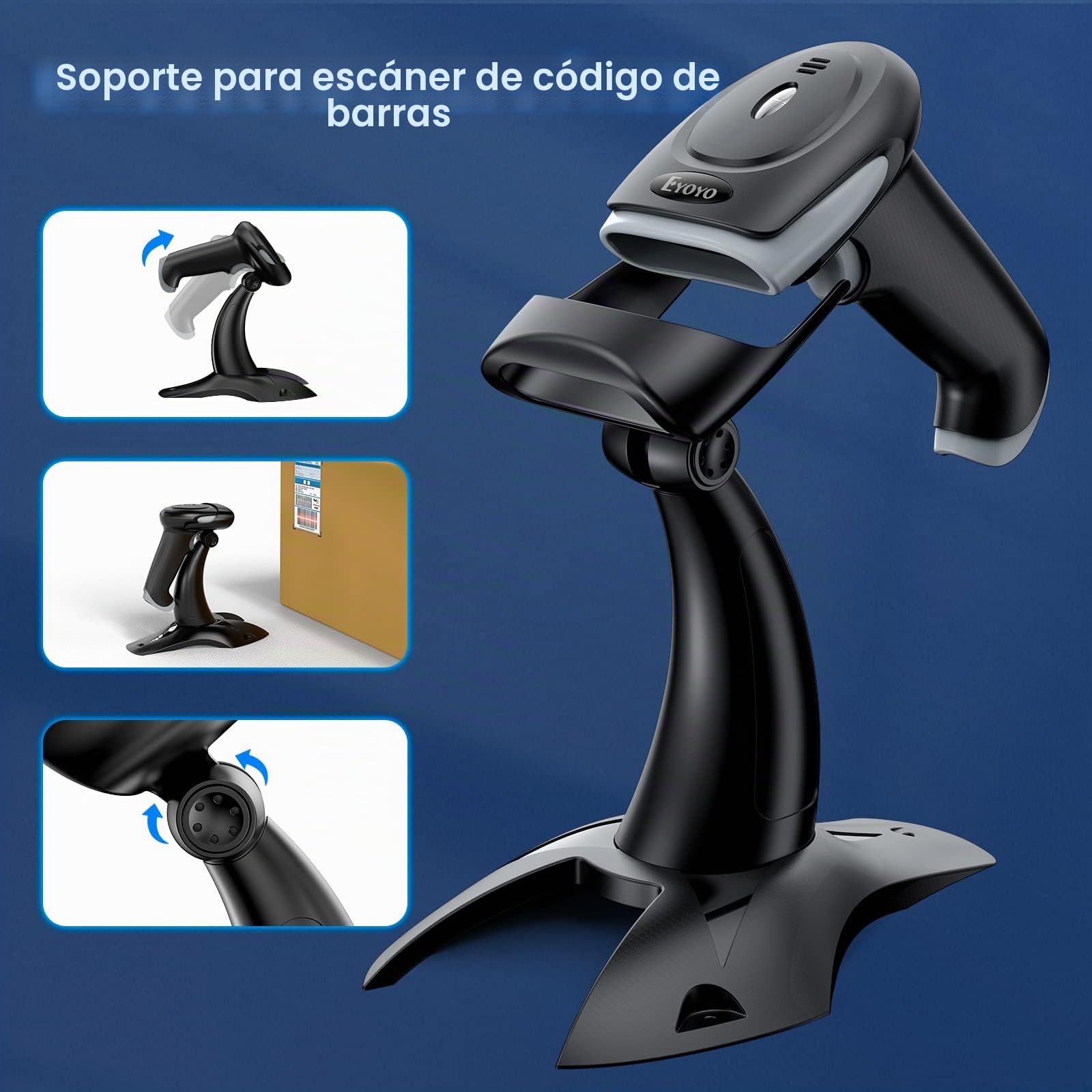 Eyoyo Eyoyo escáner de código de Barras inalámbrico con Soporte, 3-en-1 Bluetooth y 2.4G escáner de código de Barras inalámbrico y conexión USB con Cable, Compatible con Windows,Pos, iOS, Android