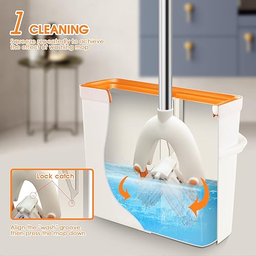 Miniatura 4 de HEVOL PVA - Juego de mopa y cubeta de esponja con 3 repuestos de esponja superabsorbentes trapeador de esponja autoexprimible para limpieza de