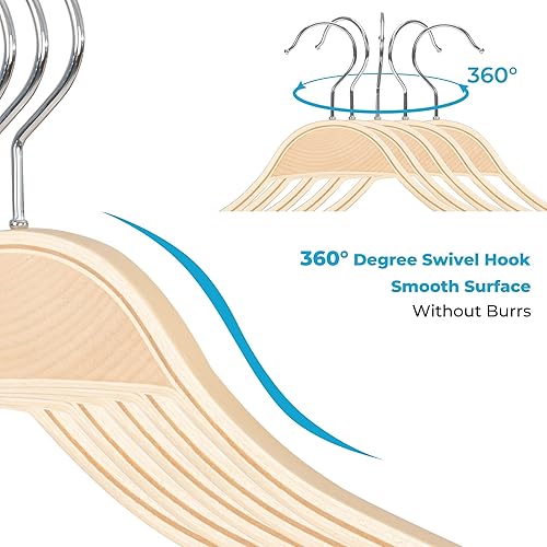 Miniatura 4 de Perchas de madera para abrigos, paquete de 30 perchas de madera ligera para abrigostrajes con barra antideslizante para pantalones, acabado natural
