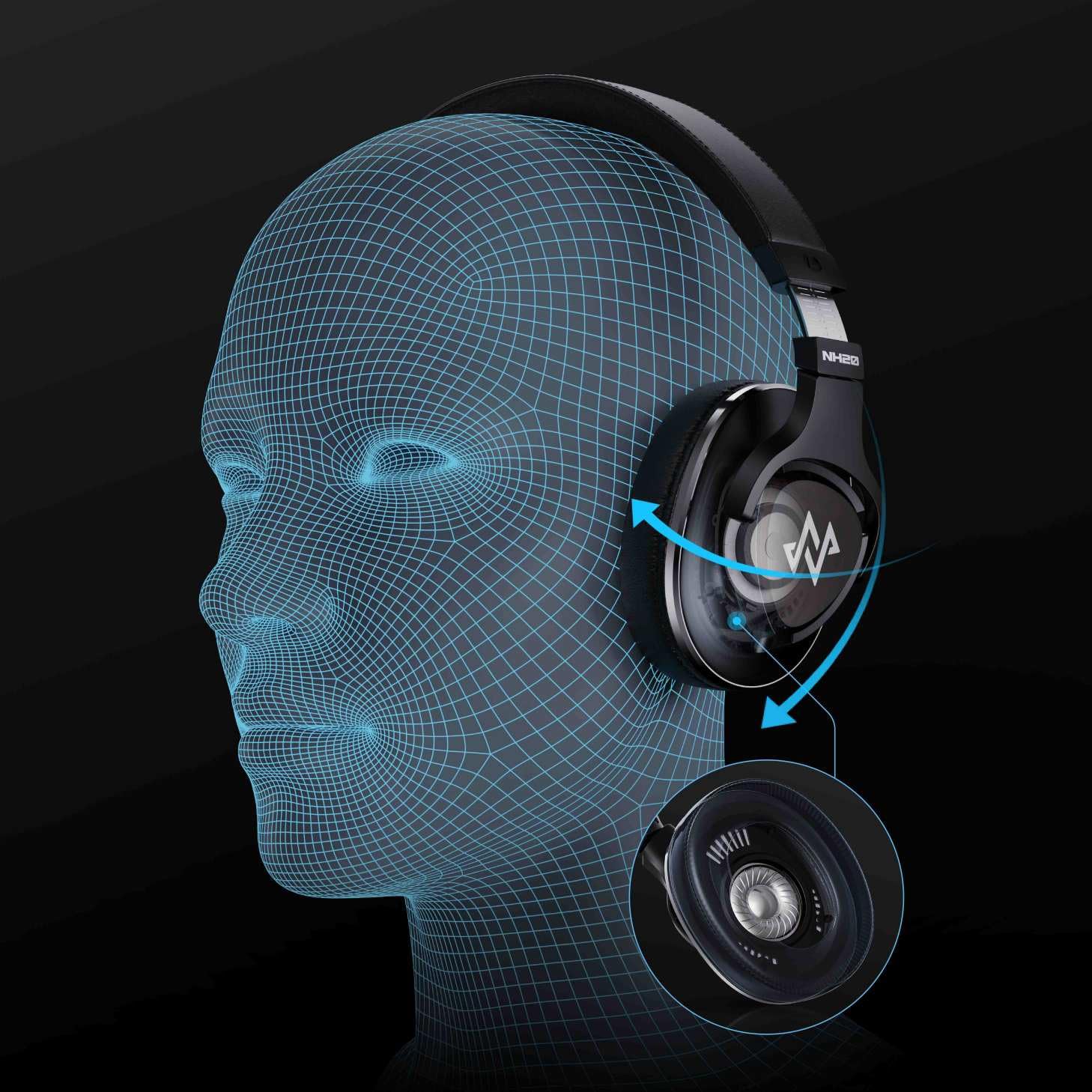 NH20 - Cuffie professionali per monitor da studio, con cavo per musicisti, vocalisti e ingegneri audio, con isolamento acustico e sonoro dettagliato, 1DD, cavo staccabile a 2 pin durevole