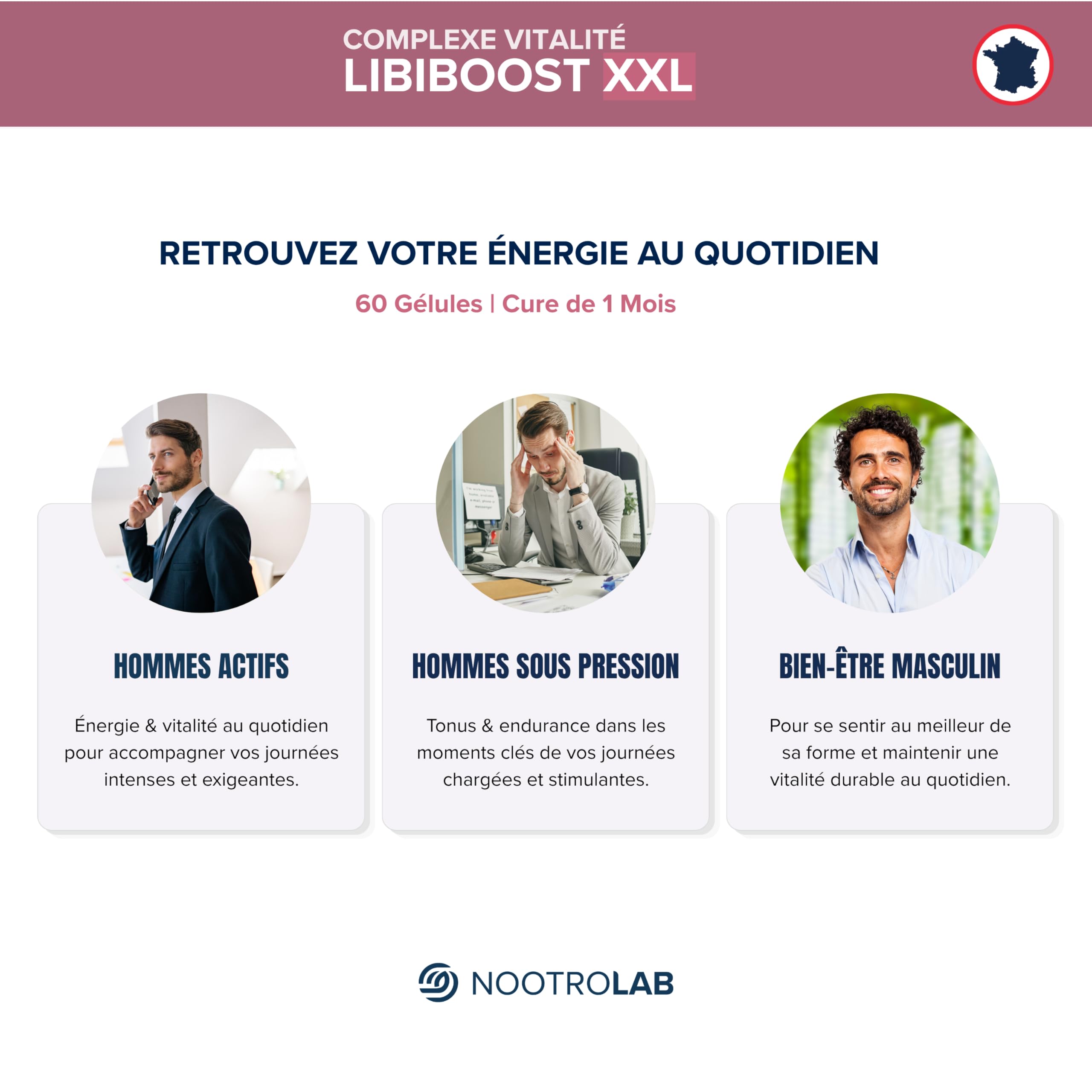 Libiboost – Complément Vitalité Sexuelle Homme – Ginseng, Maca, Zinc, Guarana, Gingembre, Bois Bandé – Libido, Énergie, Érection – Fabriqué en France – Fertilité, Performance
