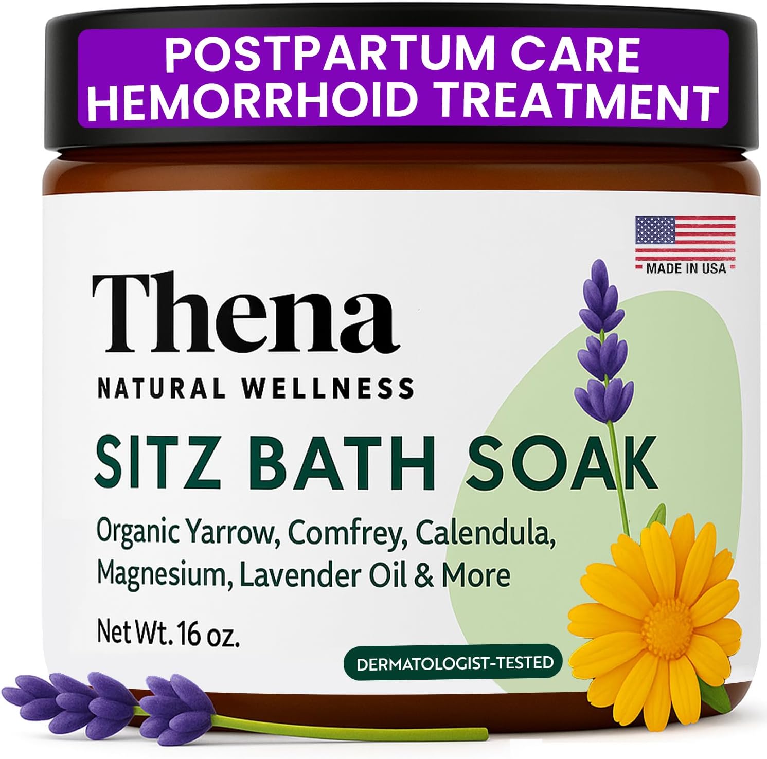 Best Organic Sitz Bath Soak Postpartum Care & Post Partum Essentials, Natural Hemorrhoid Treatment for Women & Moms with Epsom Dead Sea Salt Witch Hazel, Sitz Bath for Toilet, Thena